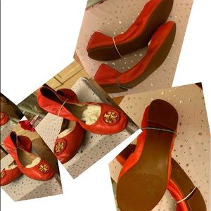 Tory Burch Flats Leather W/ Logo Size 9 1/2 Authentic